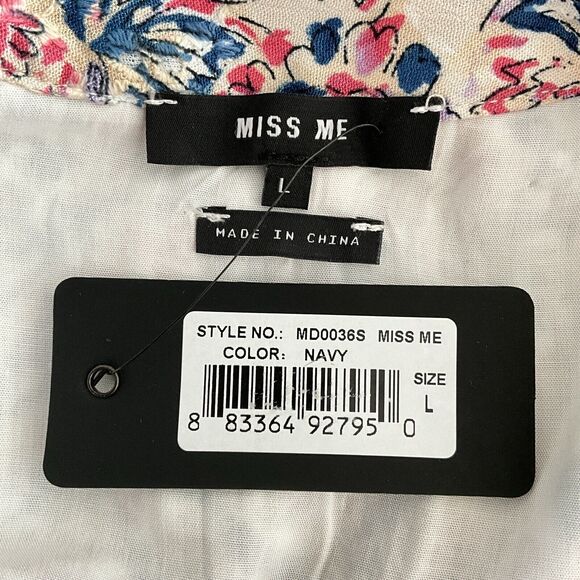 Miss Me Paisley Eylet Shift Midi Navy Multicolor Boho Tassel L - Picture 4 of 10